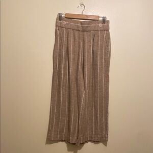 COTTONWORLD VOTTON & linen blend Tan Striped cro Wide-Leg Pants. Size M